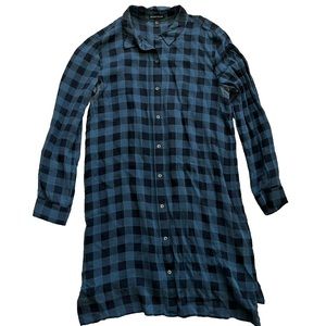 EILEEN FISHER 100% SILK BUFFALO PLAID BUTTON DOWN TUNIC SIZE SMALL SOPHISTICATED